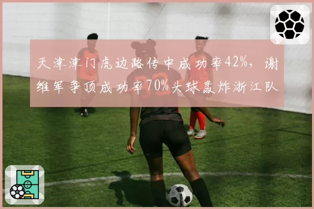 天津津门虎边路传中成功率42%，谢维军争顶成功率70%头球轰炸浙江队